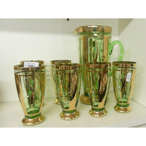 1082 - Vintage Green & Gilt Lemonade Set.