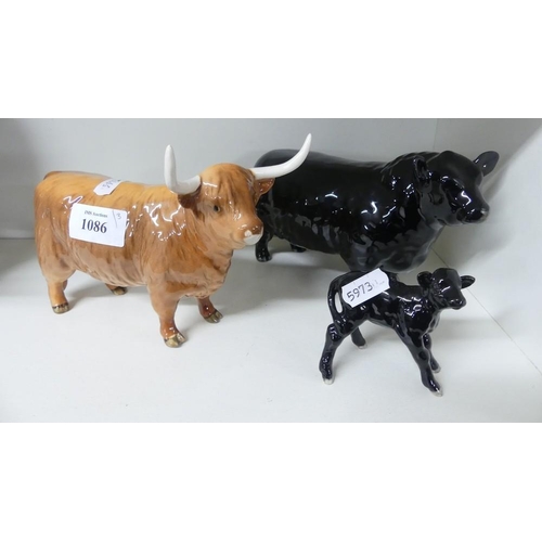 1086 - Beswick Highland Cow, Black Bull & Calf.