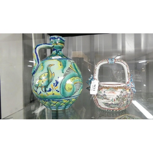 1136 - Japanese Teapot (Missing Lid) & Art Pottery Jug.