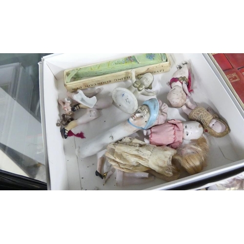 1152 - Box - Miniature Porcelain Dolls, Nodder, Miniature Fan etc.