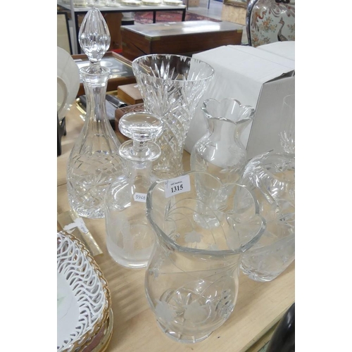 1315 - Six Assorted Cut Glass Decanters & Vases.