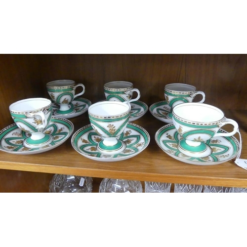 1523 - Set of Six Antique China Green & Gilt Footed Tea Cups and Saucers.