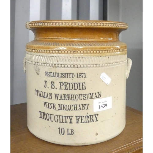 1539 - Antique Stoneware Salt Crock - J S Peddie, Broughty Ferry.