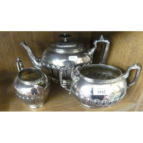 1542 - Silverplated Three Piece Tea Service.