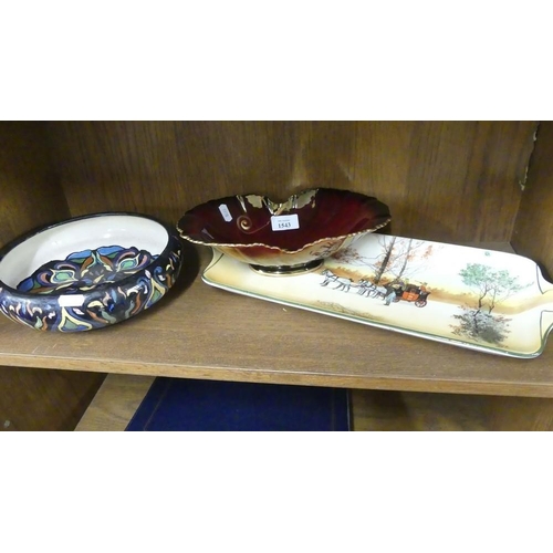 1543 - Art Pottery Bowl, Royal Doulton Sandwich Plate & Carlton Ware Rouge Royale Bowl.