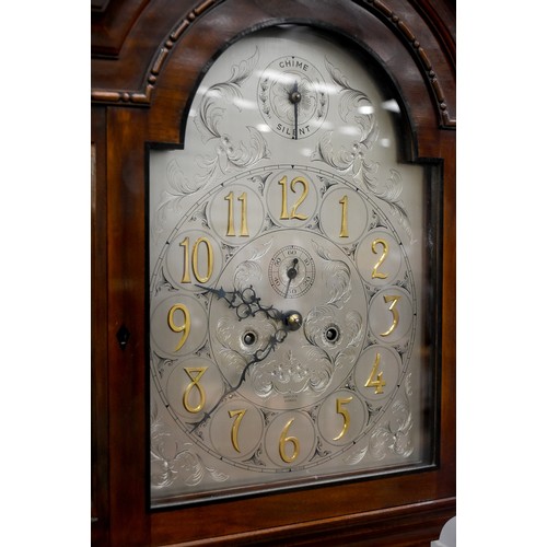 3413 - 20th Century Mahogany Ebony Lined Musical Longcase Clock by Whytock's of Dundee, the silvered Dial w... 