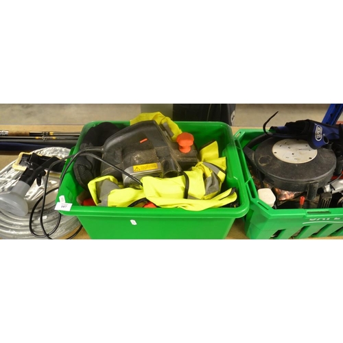 107 - 2 Boxes - Hose Reel, Extension Reel, Planer, etc