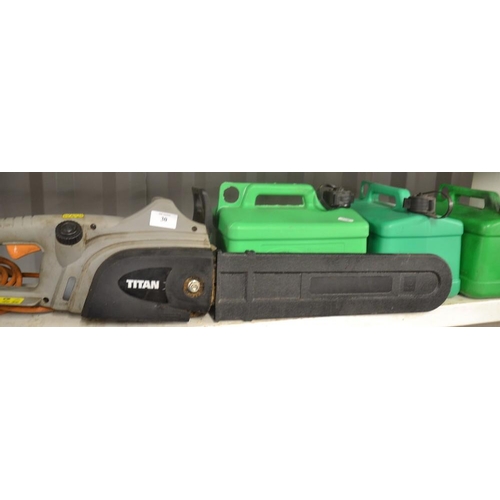 30 - Titan Electric Chainsaw & 3 Petrol Cans