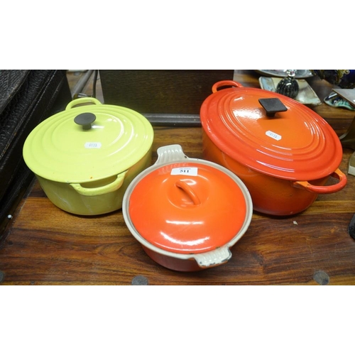 511 - 3 Le Creuset Cooking Pots & Covers