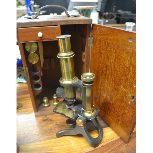 513 - Brass Microscope in Mahogany Case