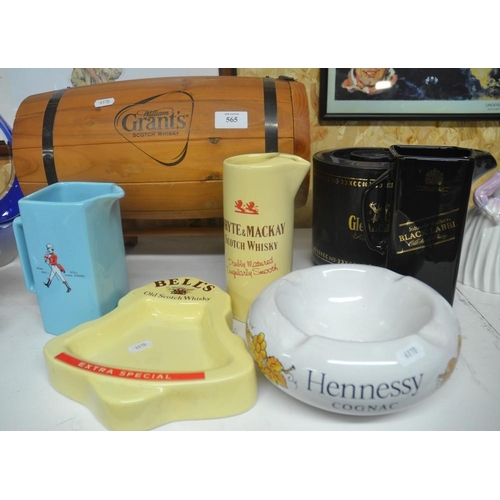 565 - Assorted Whisky Advertising Items - Water Jugs, Ashtray's etc