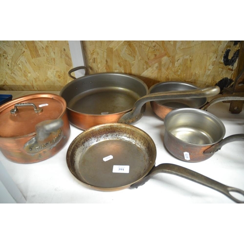 591 - Set Of 5 Falk Copper Cooking Pots