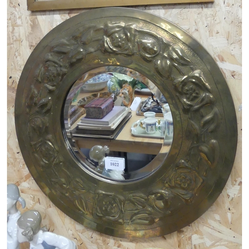 1022 - Arts & Crafts Circular Brass Wall Mirror.