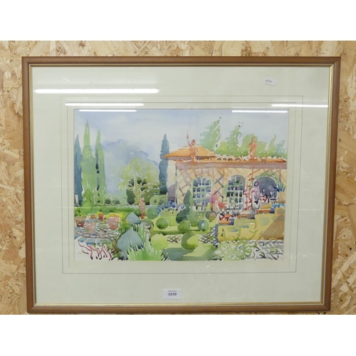 1030 - Framed Watercolour - Mediterranean Garden Signed Daphne Beak Alexander, approx 45 x x 32cm.