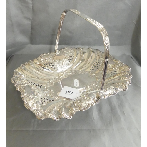 1042 - Silverplated Fruit Basket with Swing Handle.