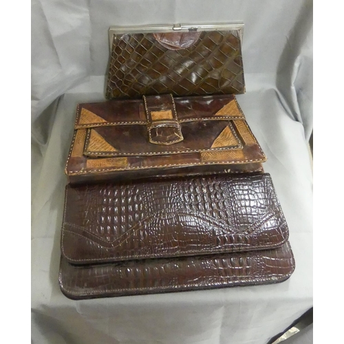 1046 - two Faux Crocodile Clutch Bags & One Leather.