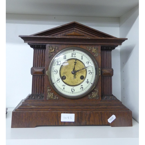 1085 - Late Victorian Oak Cased Mantel Clock.