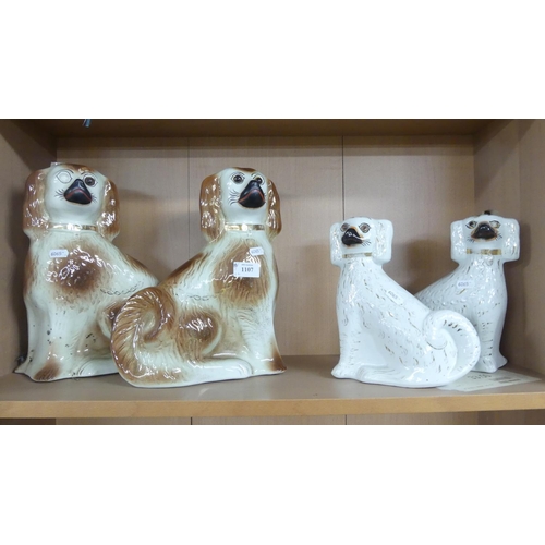 1107 - Two Pairs of Victorian Pottery Mantel Dogs.