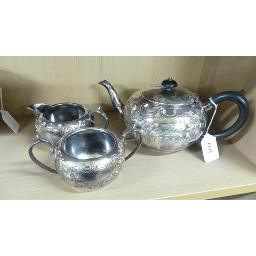 1114 - Vintage Silverplated Three Piece Tea Service,