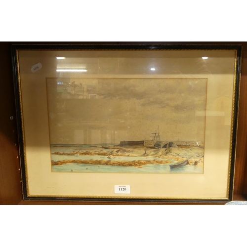 1120 - Framed Watercolour - Ballywalter Pier Dated July 1889, Signed John Sumner, approx 36 x 22cm.