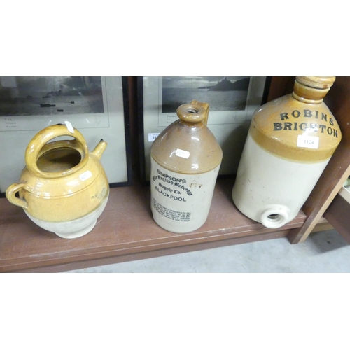 1124 - Two Antique Advertising Stoneware Flagons & Wine Jug.