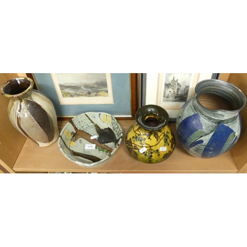 1130 - Two Art Pottery Vases, Jug & Bowl.