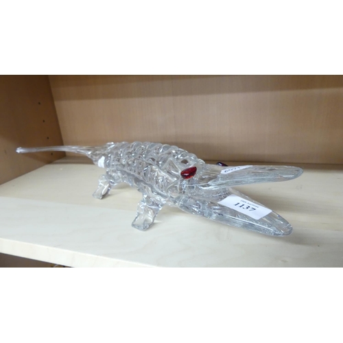 1137 - Ornamental Glass Crocodile, approx 43cm long.