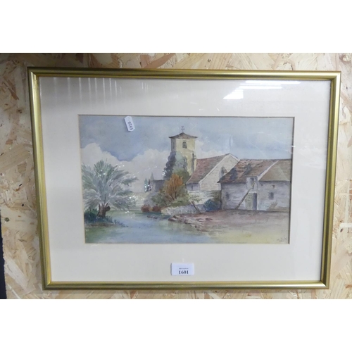 1601 - Framed Watercolour - Continental River Landscape, Signed NDW, approx 36 x 22cm.