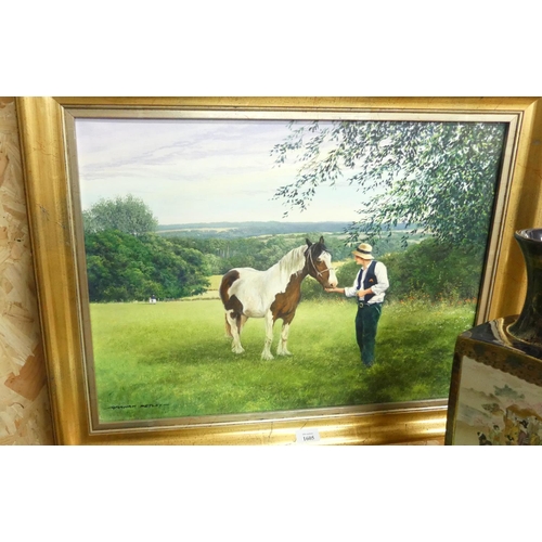 1605 - Framed Oil Painting - Man & Horse by Graham Petley, approx 60 x 45cm.