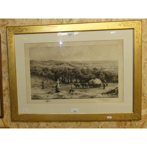 1606 - Victorian Framed Print, Harvest Scene, approx 48 x 29cm.