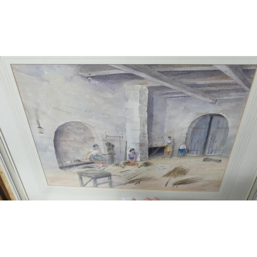 1611 - Framed Watercolour - Interior Scene by Edward Emerson, approx 53 x 27cm.