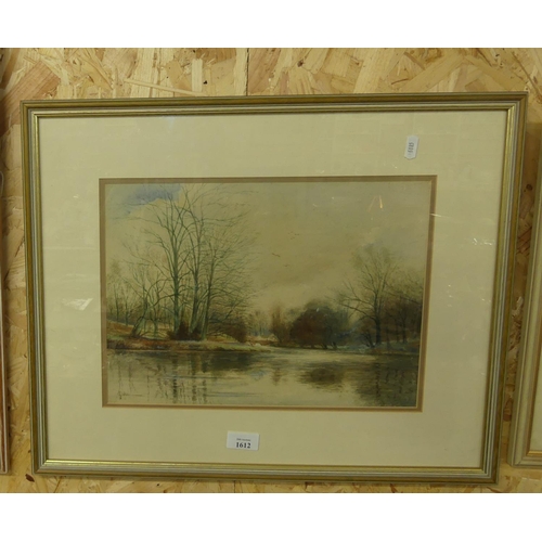 1612 - Framed Watercolour - River Landscape Signed J Cochran, approx 37 x 27cm.