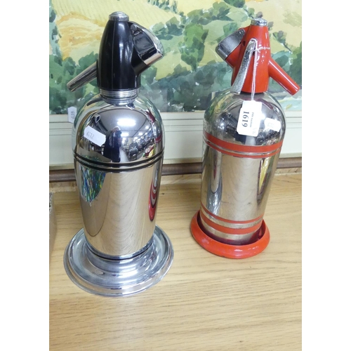 1619 - Two Vintage Chrome Plated Soda Syphons Complete with Stands.