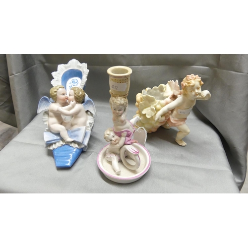 1620 - Three Antique Porcelain Cherub Type Figures.