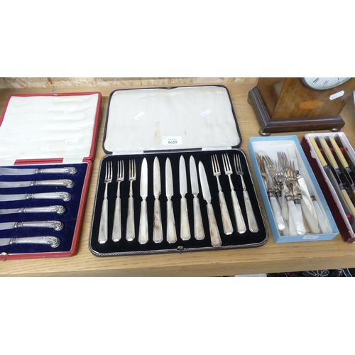 1625 - Cased Set of Fruit Forks & Knives, Afternoon Tea Knives, Box of MOP Handled Dessert Forks & Knives &... 