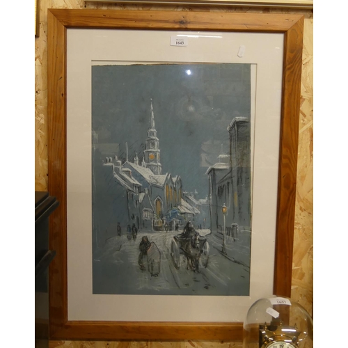 1643 - Framed Mixed Media - Winter Street Scene, approx 37 x 55cm.