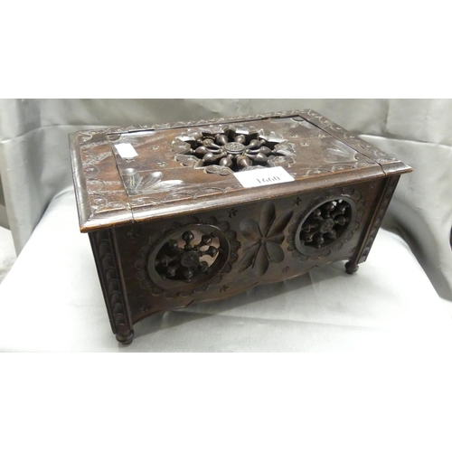 1660 - Antique Carved Oak Box.