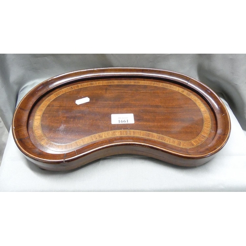 1661 - Antique Kidney Shaped Satinwood Inlaid Mahogany Stand, approx 36cm across.