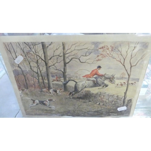 2042 - Unframed Watercolour - Fox Hunting by Ronald Victor Chate 1958 - 33 x 23cm.