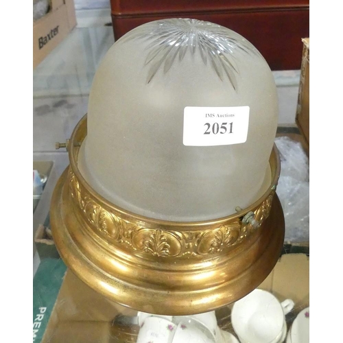 2051 - Early 20th Century Brass & Glass Ceiling Light Fittment.