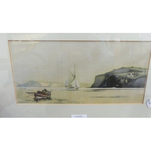 2582 - Framed Painting on Silk - Coastal Scene (Unsigned), 30 x 14cm.