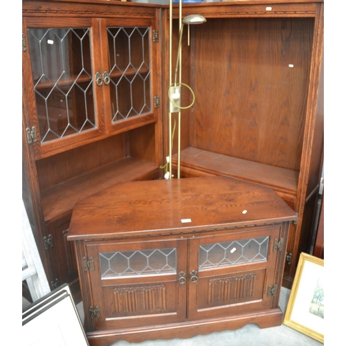 3027 - Oak Bookcase, Oak Glass Front Bookcase & TV Cabinet.