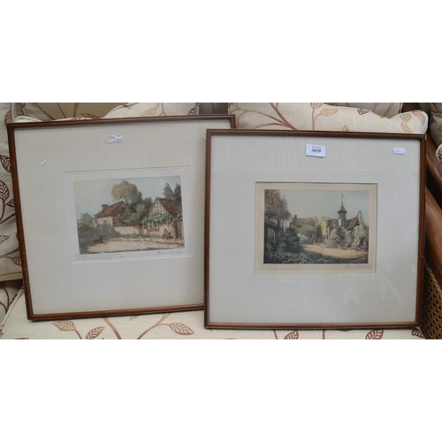 3039 - Pair of Framed Maunier Coloured Engravings, approx 20 x 14cm.