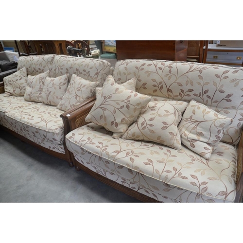 3041 - Ercol 3 Seat & 2 Seat Sofas With Bergere Sides, Cream & Floral Upholtery