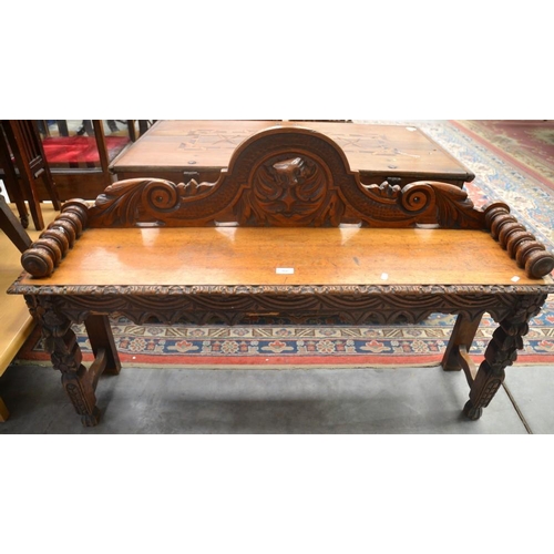 3045 - Victorian Carved Oak Hall Settle