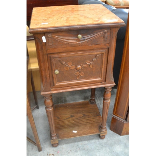 3048 - Continental Oak Marble Top Pot Cupboard