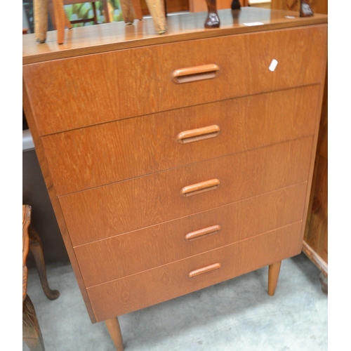 3063 - Teak 1970's 5 Drawer Chest