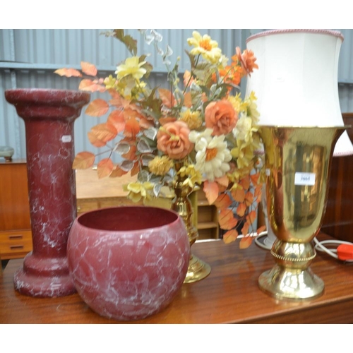 3065 - Portmeirion Lamp, Brass Vases & Pedestal Planter