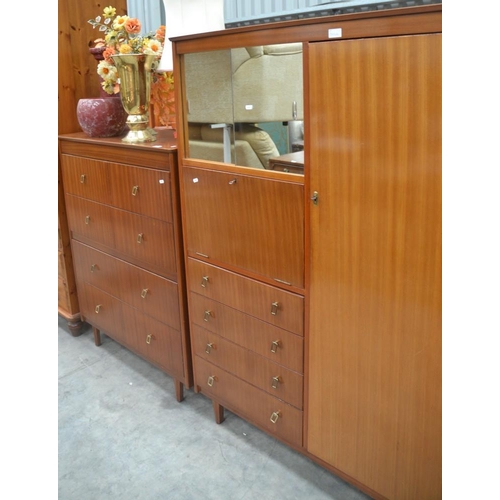 3066 - Teak 1970's 6 Drawer Chest & Combination Wardrobe Chest