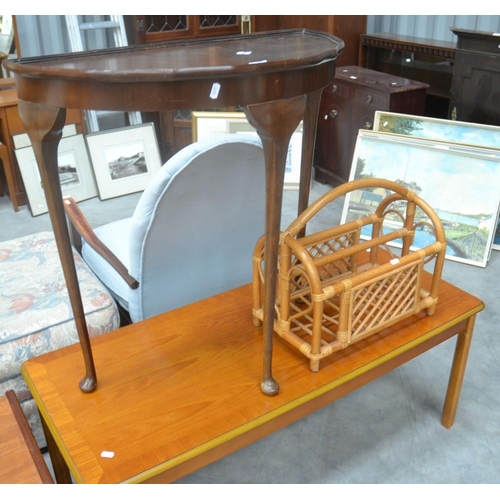 3070 - Teak Coffee Table, Bamboo Magazine Rack & Half Moon Table